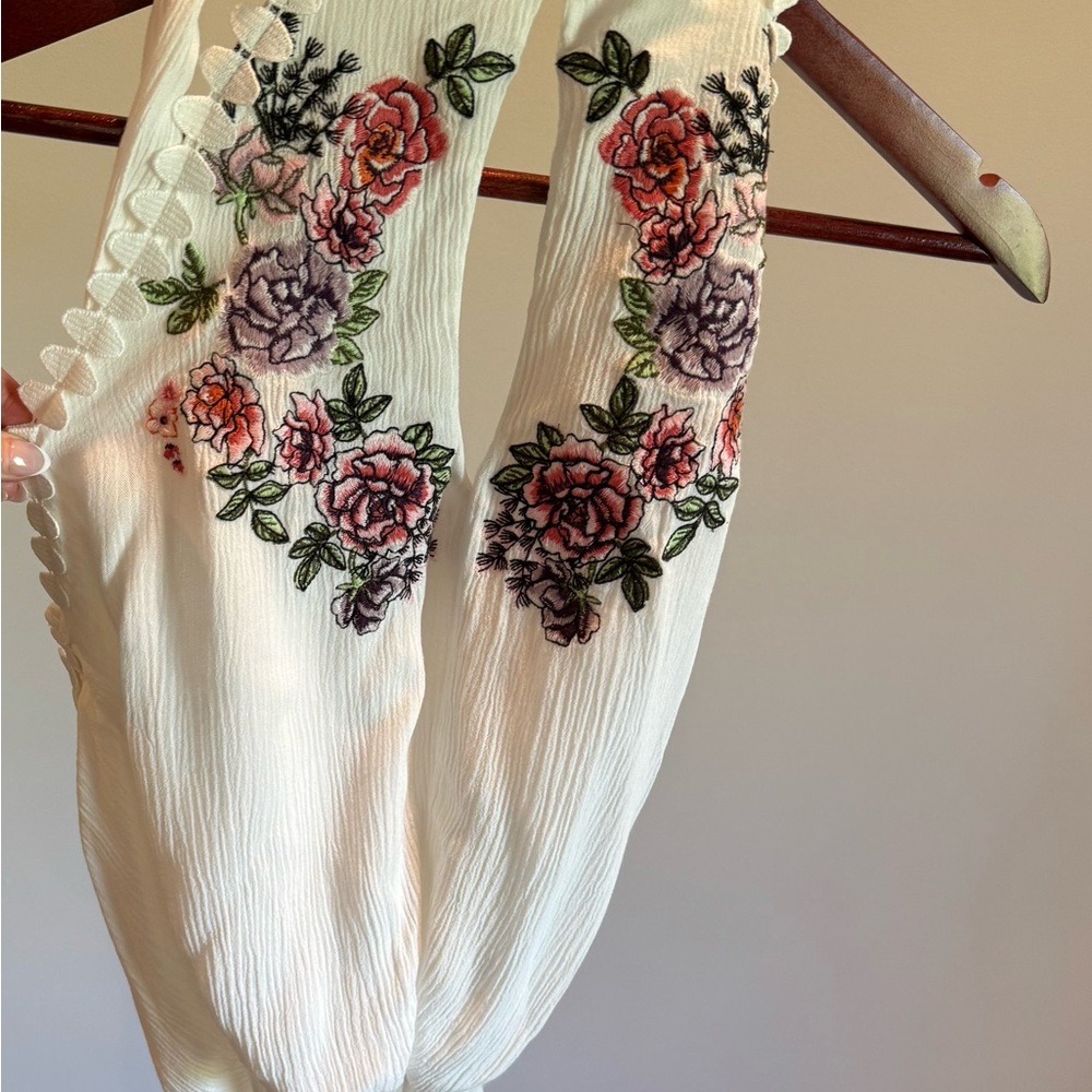 Floral Embroidered Cream Jumpsuit